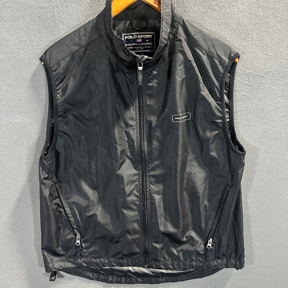 Polo Sport Ralph Lauren Mens Black Windbreaker Vest Full Zip Size M